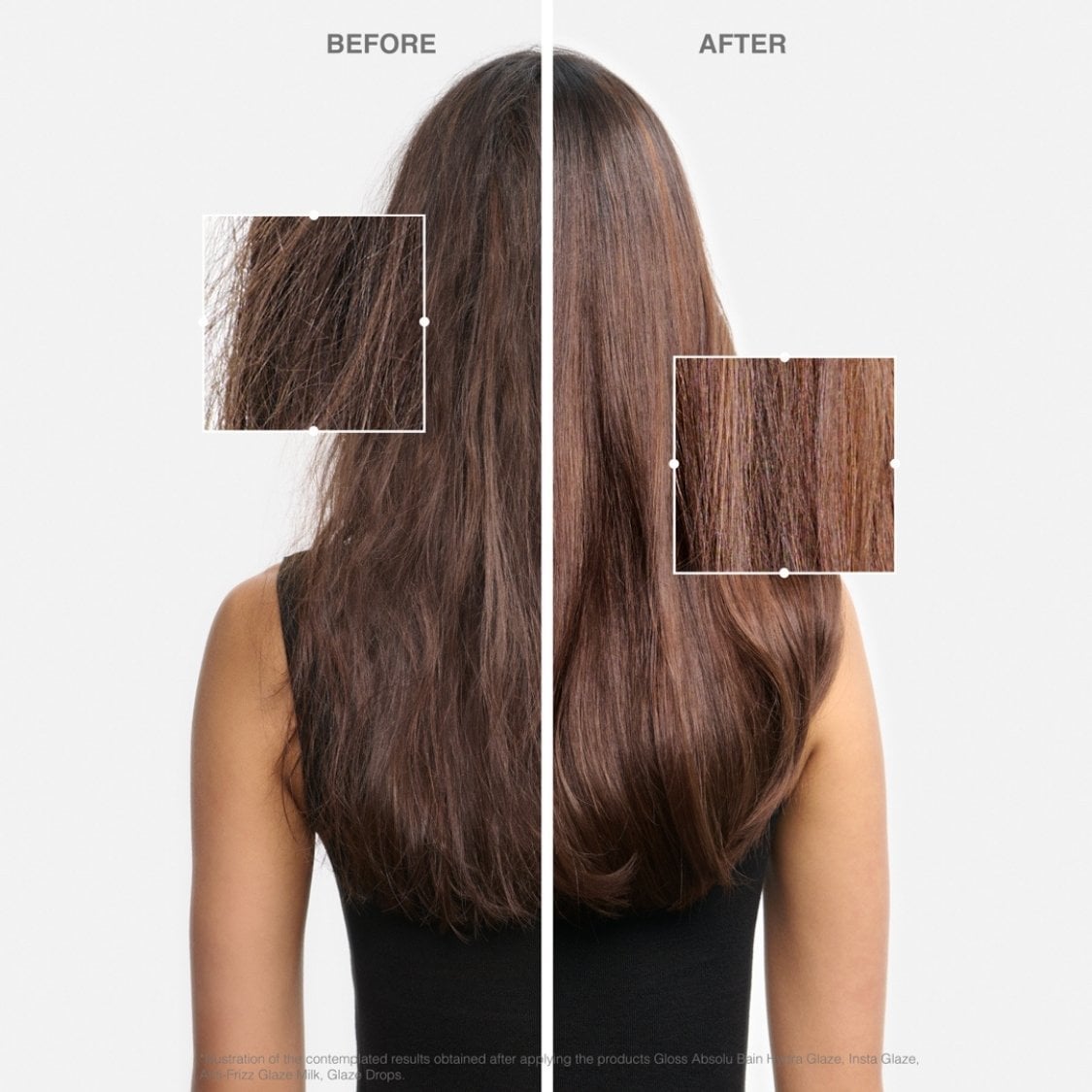 Antes y despues de tratamiento para tener el cabello suave y brilloso